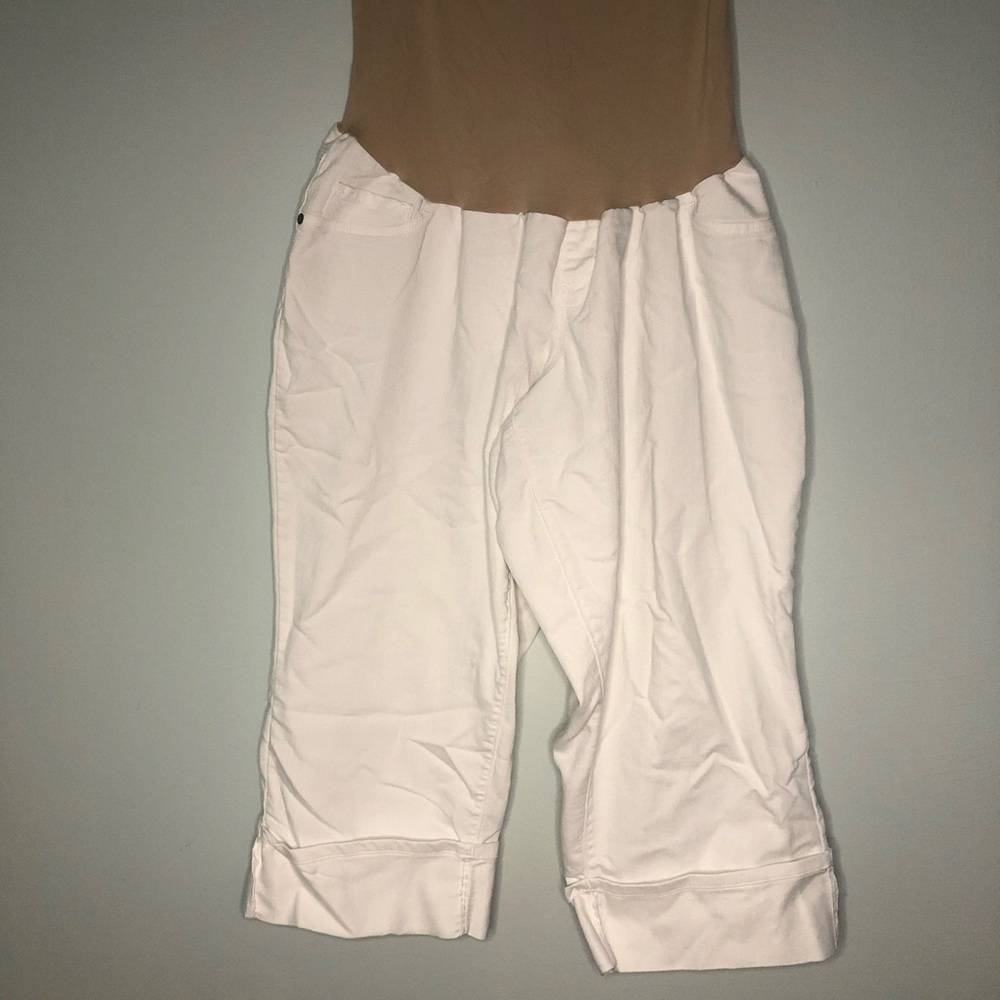 3x plus size maternity white denim cuffed capris